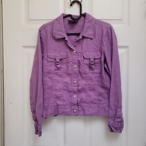Style & Co Purple Linen Snap Button Long Sleeve Shirt Jacket Shacket